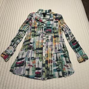 Ali Miles Multi Color Button Up Wired Collared Shirt Top Sz M Medium Artsy